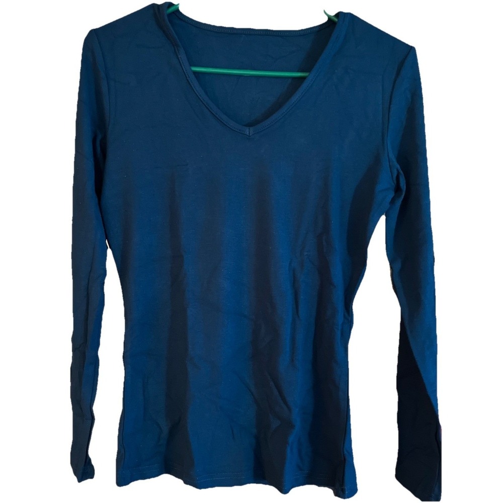 SANDERY Summer Women's Green Scoop Neck Long Sleeve Slim Fitted Casual Shirts, M